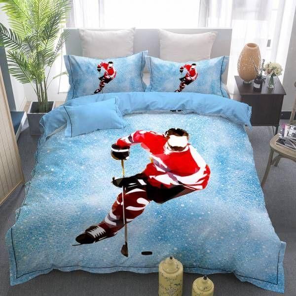 Hockey Player Blue Bedding Set