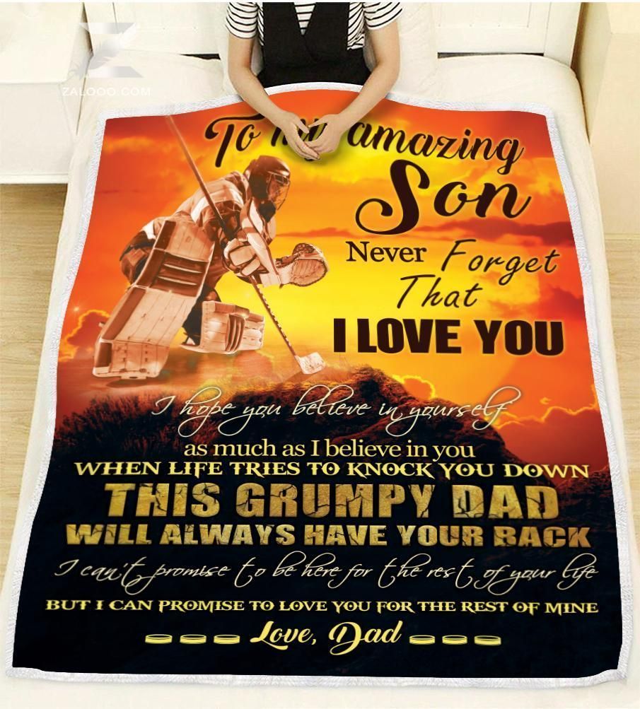 Hockey This Grumpy Dad Wil Always Have Your Back Message Dad Gift For Son Blanket