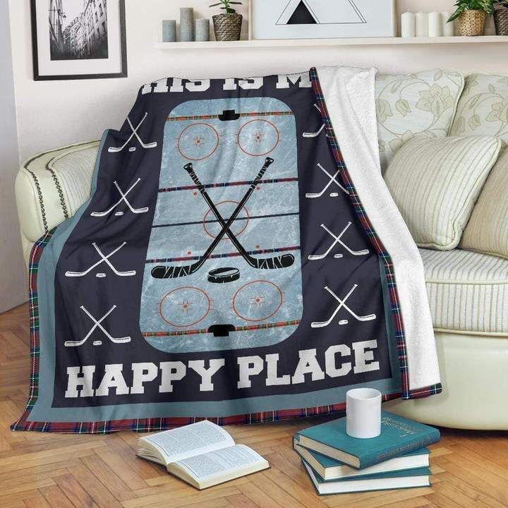 Hockey This Is My Happy Place Sherpa Fleece Blanket