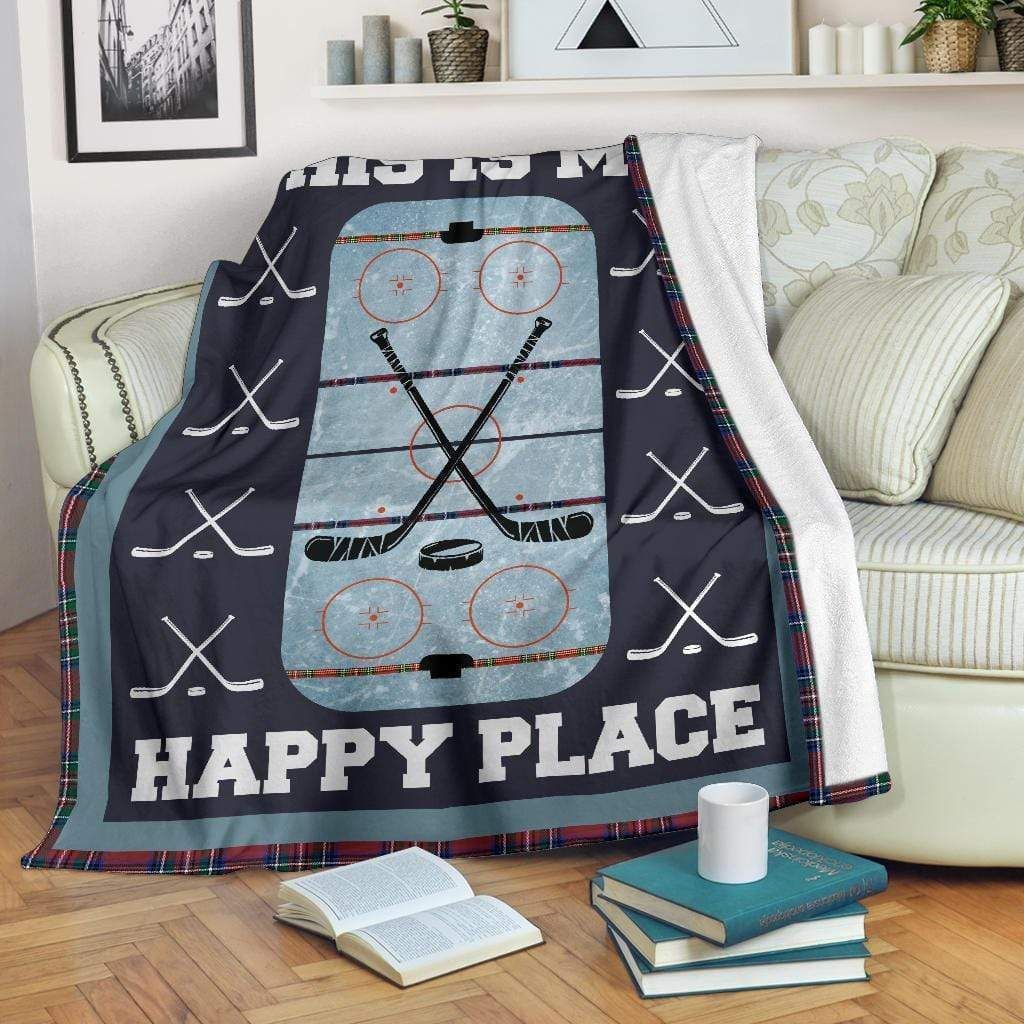 Hockey This Is My Happy Place Fleece Blanket