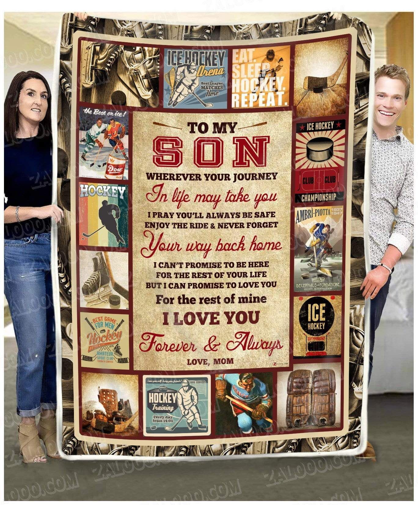 Hockey To My Son Mom Sherpa Fleece Blanket