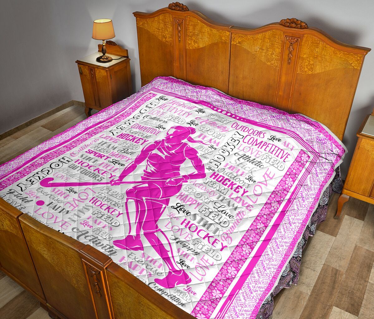 Hockey Typo Pink Quilt Blanket Dhc1312702Dd