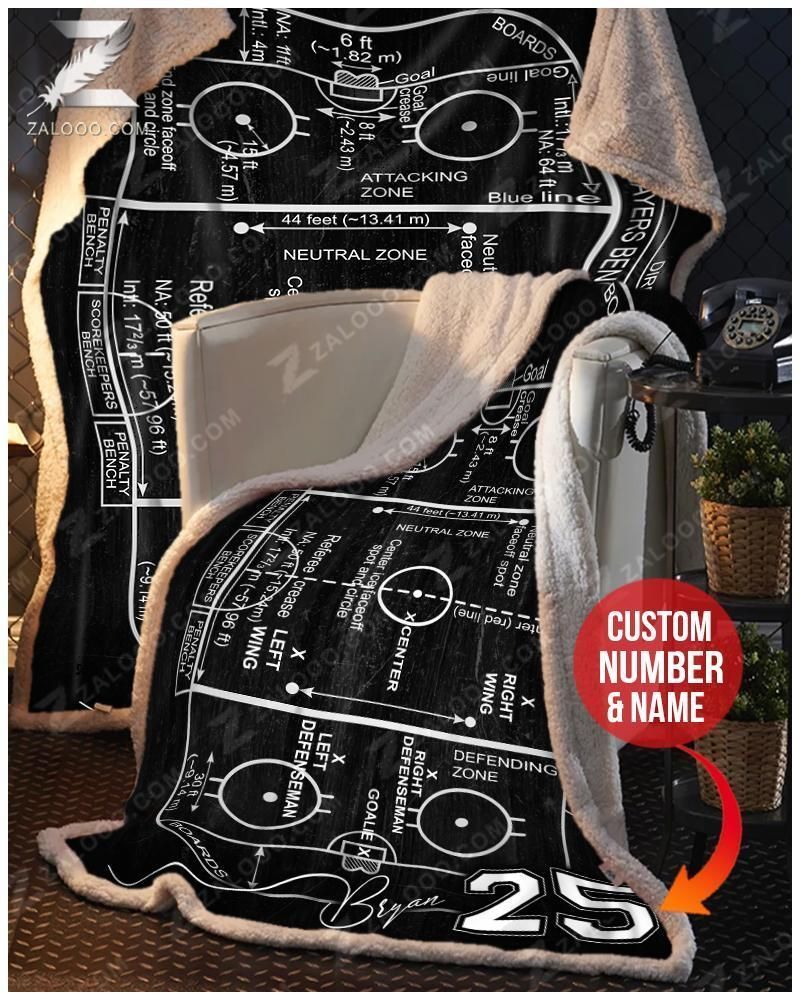 Hockey Vintage Ice Hockey Rink Custom Text Name Number Fleece Blanket