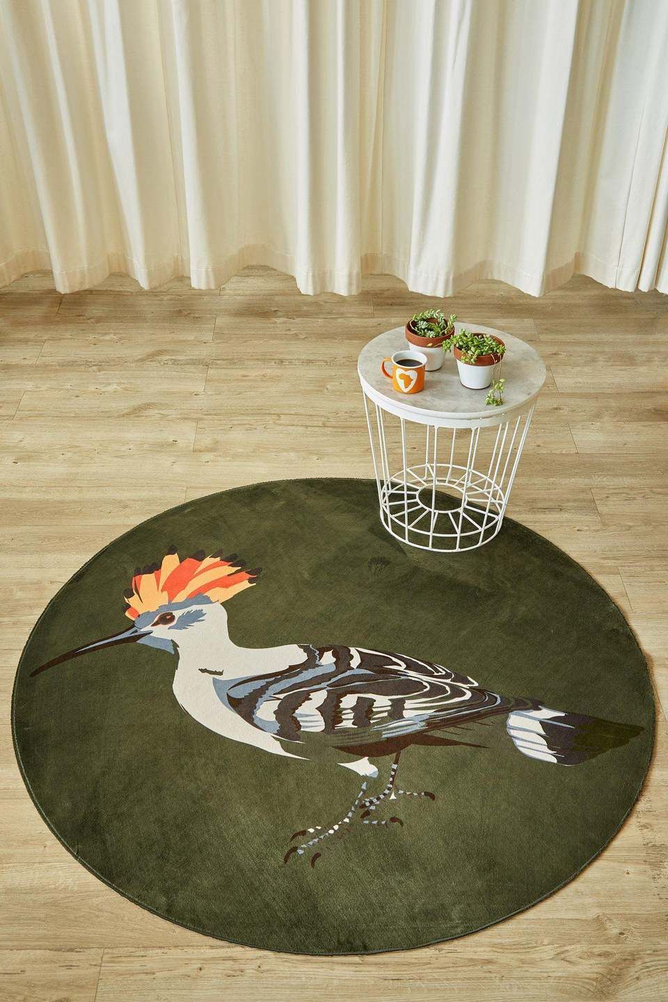 Hoepoe Olive Green Bird Round Carpet
