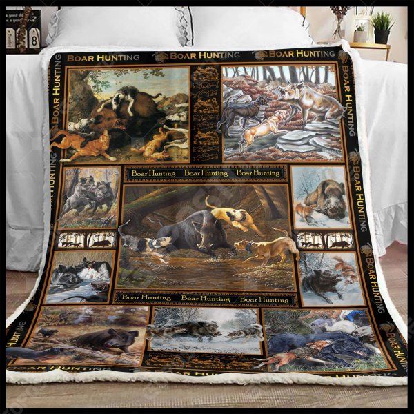 Hog Hunter Boar Hunting Art Sherpa Fleece Blanket