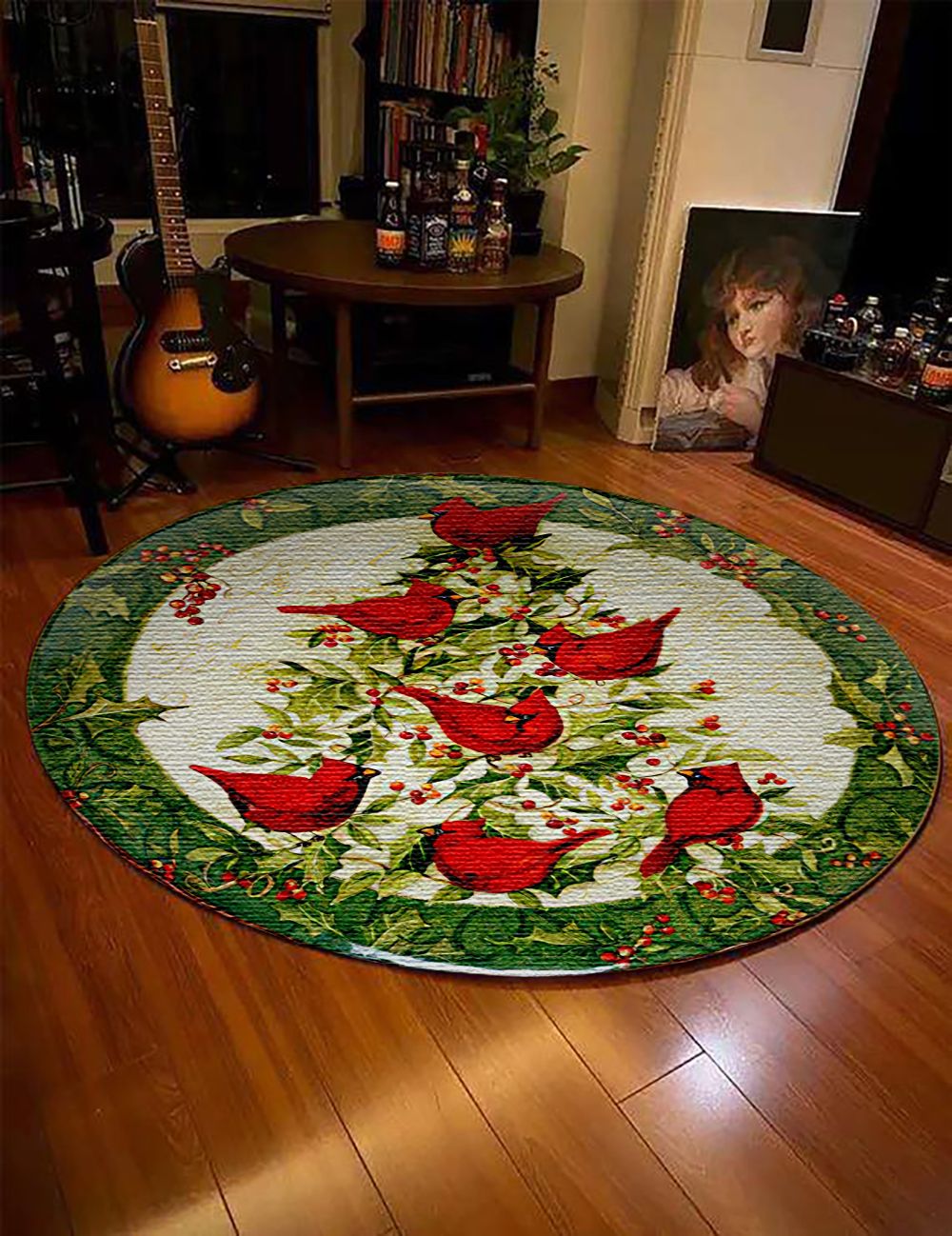 Holiday Cardinal Bird Round Carpet
