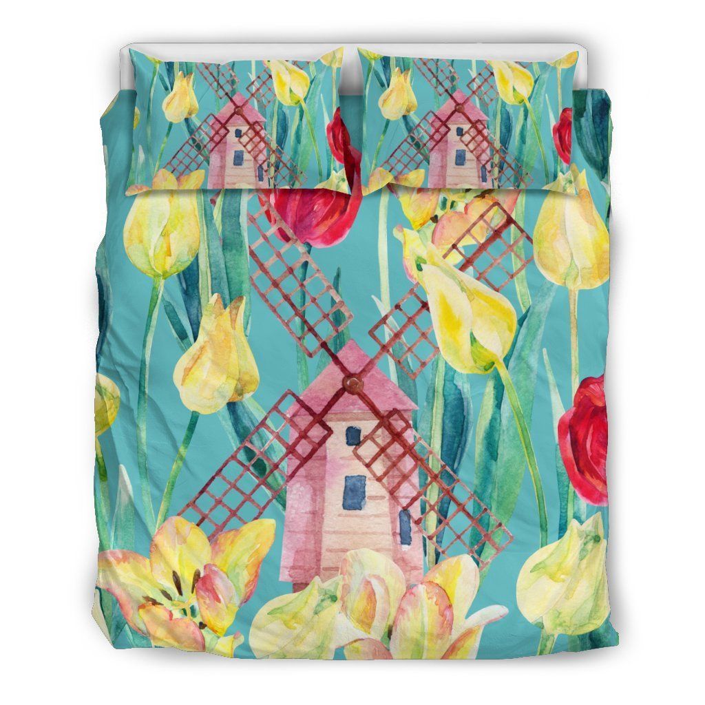 Holland Tulip Windmill Green And Yellow Bedding Set