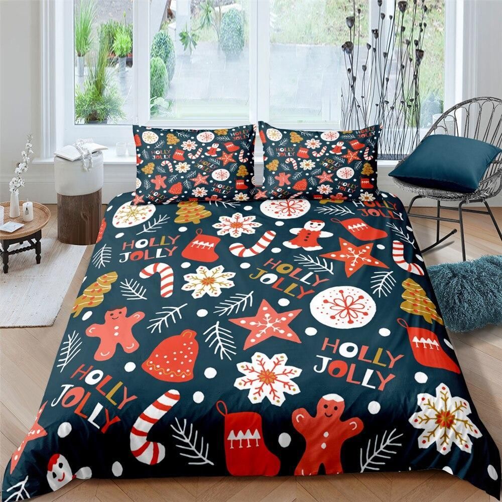 Holly Jolly Card Christmas Decoration Bedding Set