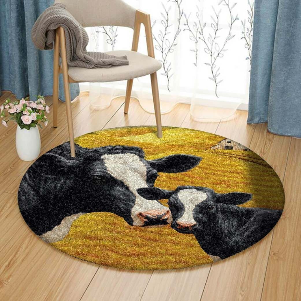 Holstein Cow And Calf Farm Round Carpet