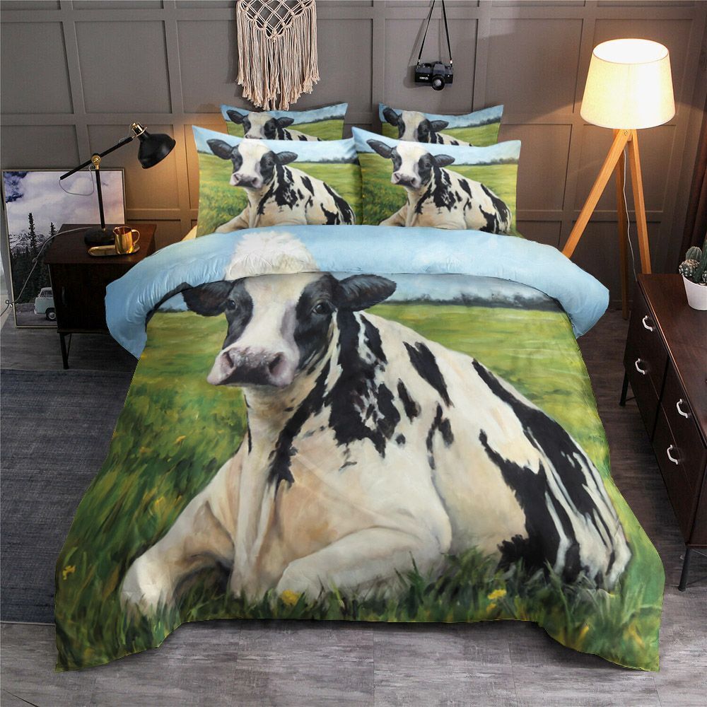 Holstein Cow Relaxing In Field Bedding Set