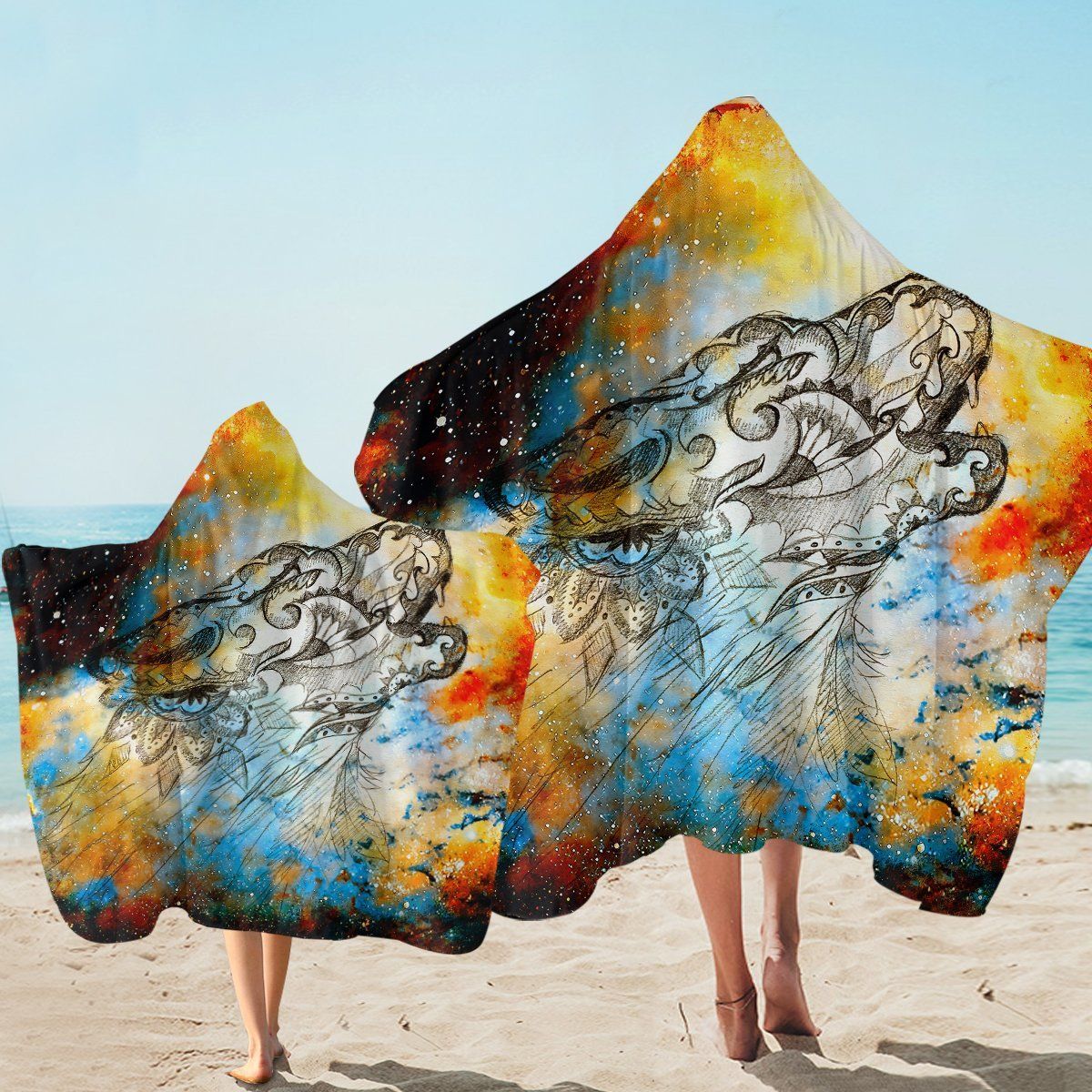 Holy Wolf Awaken Printed Hooded Towel