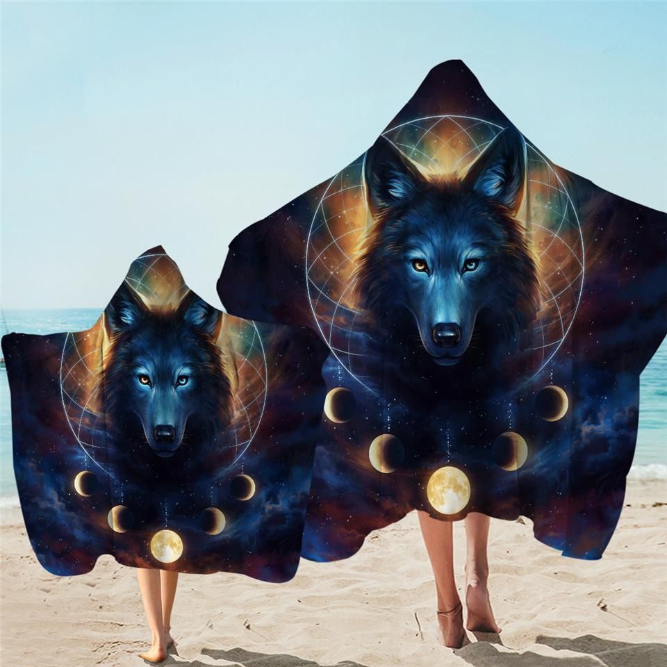 Holy Wolf Planetary Printed Hooded Towel