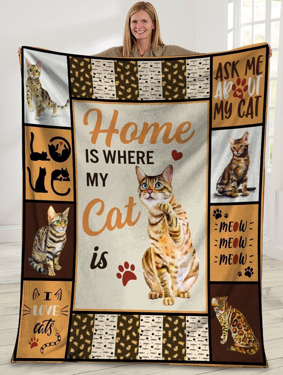 Home Is Where My Cat Is Bengal Cat Fleece Blanket