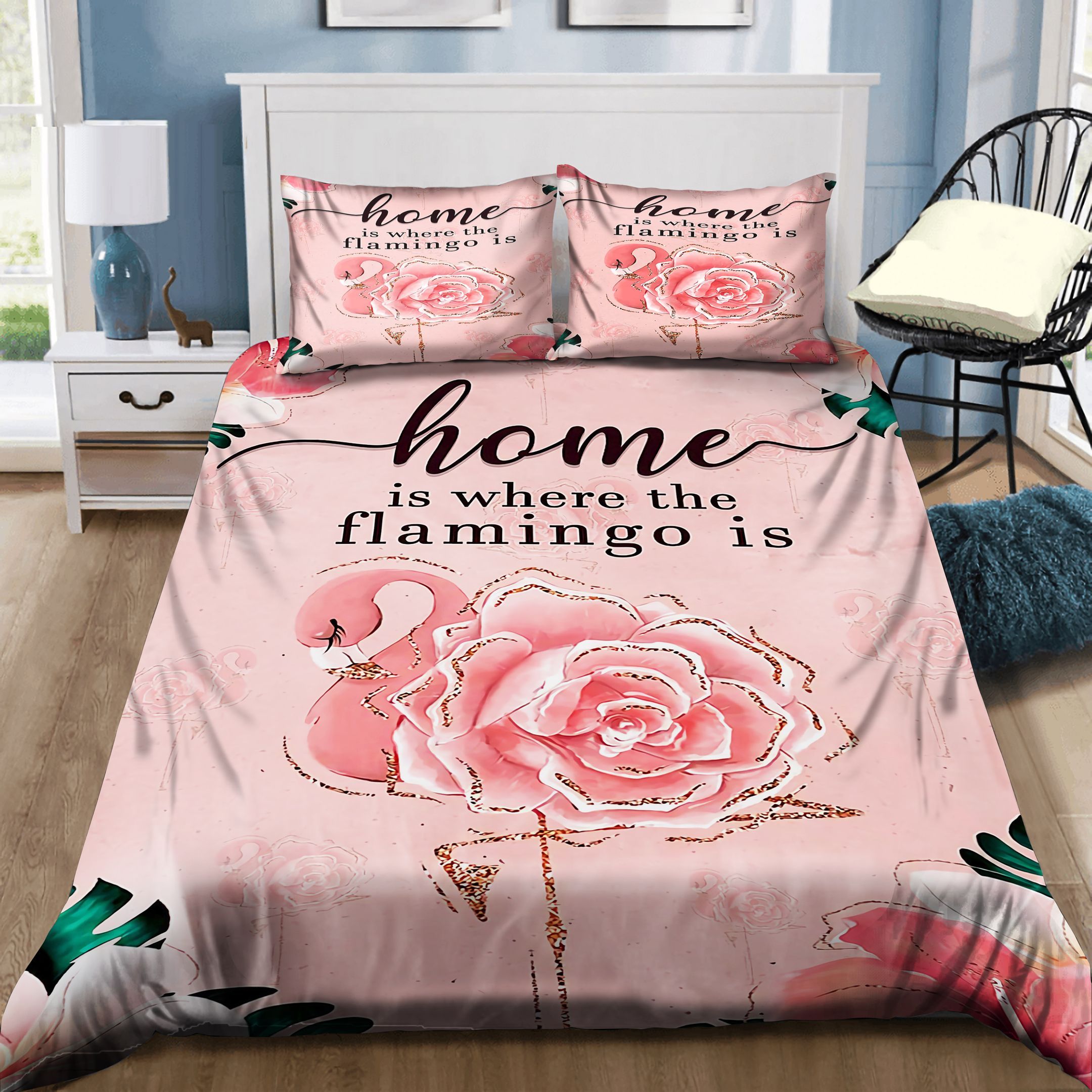 Home Is Where The Flamingo Is Bedding Set