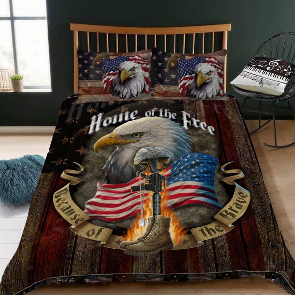 Home Of The Free American Flag Eagle Bedding Set