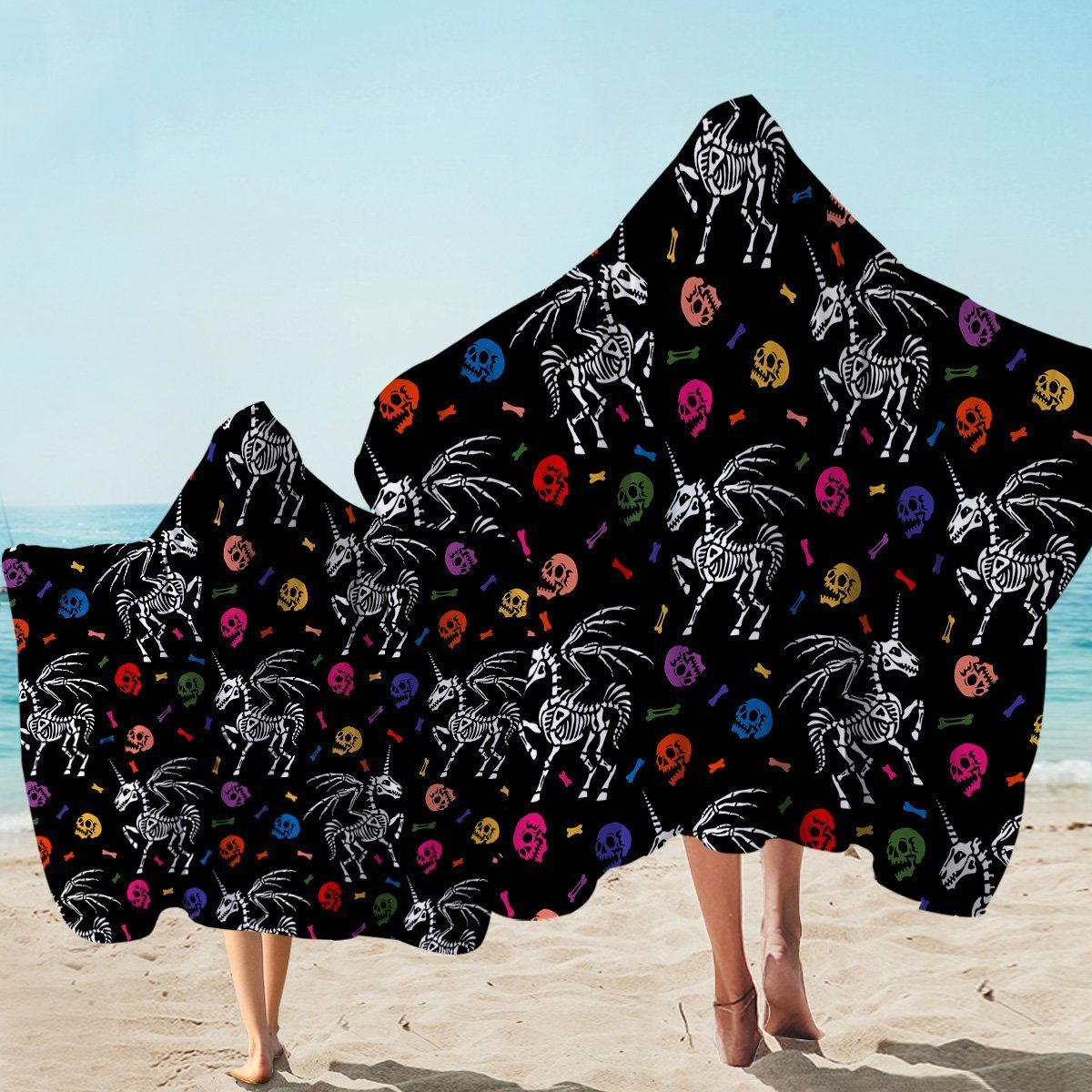 Horned Dragon Boney On Black Printed Hooded Towel