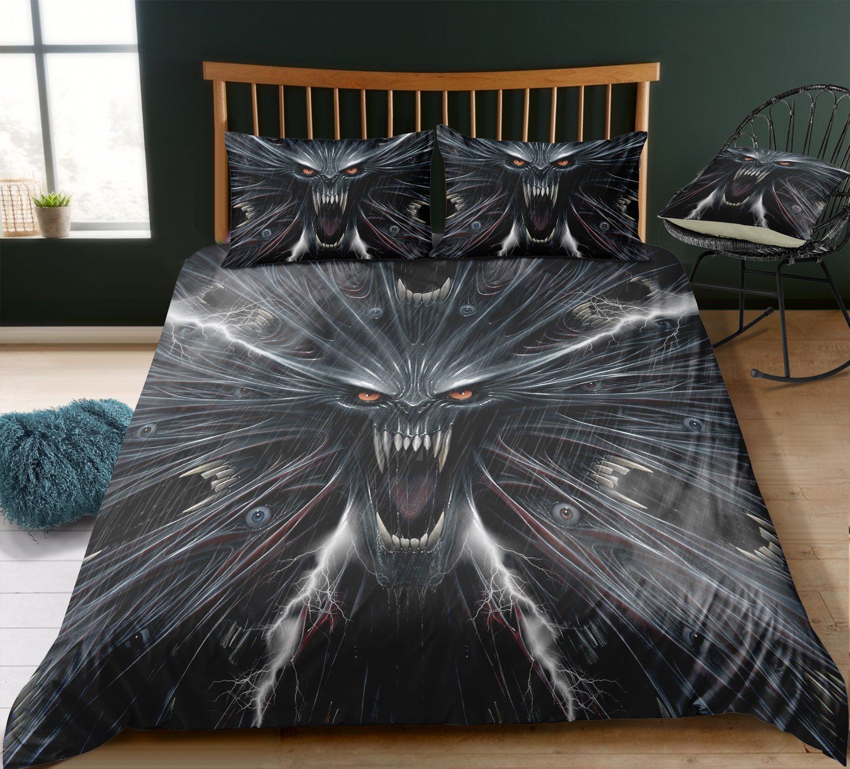 Horror Skull Grey Bedding Set