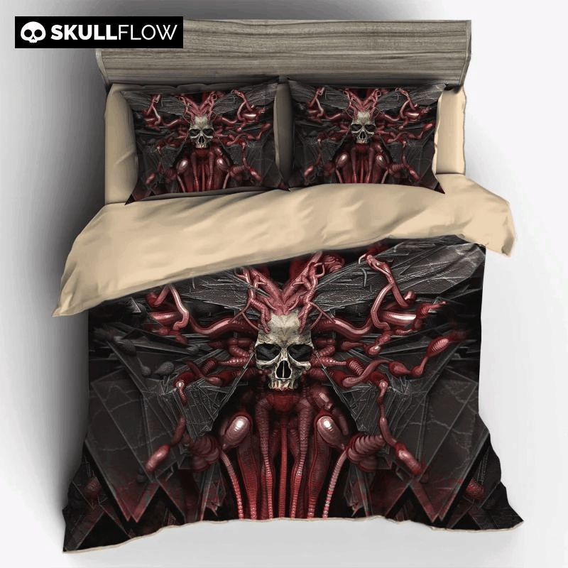Horror Worm Maggot Skull Bedding Set