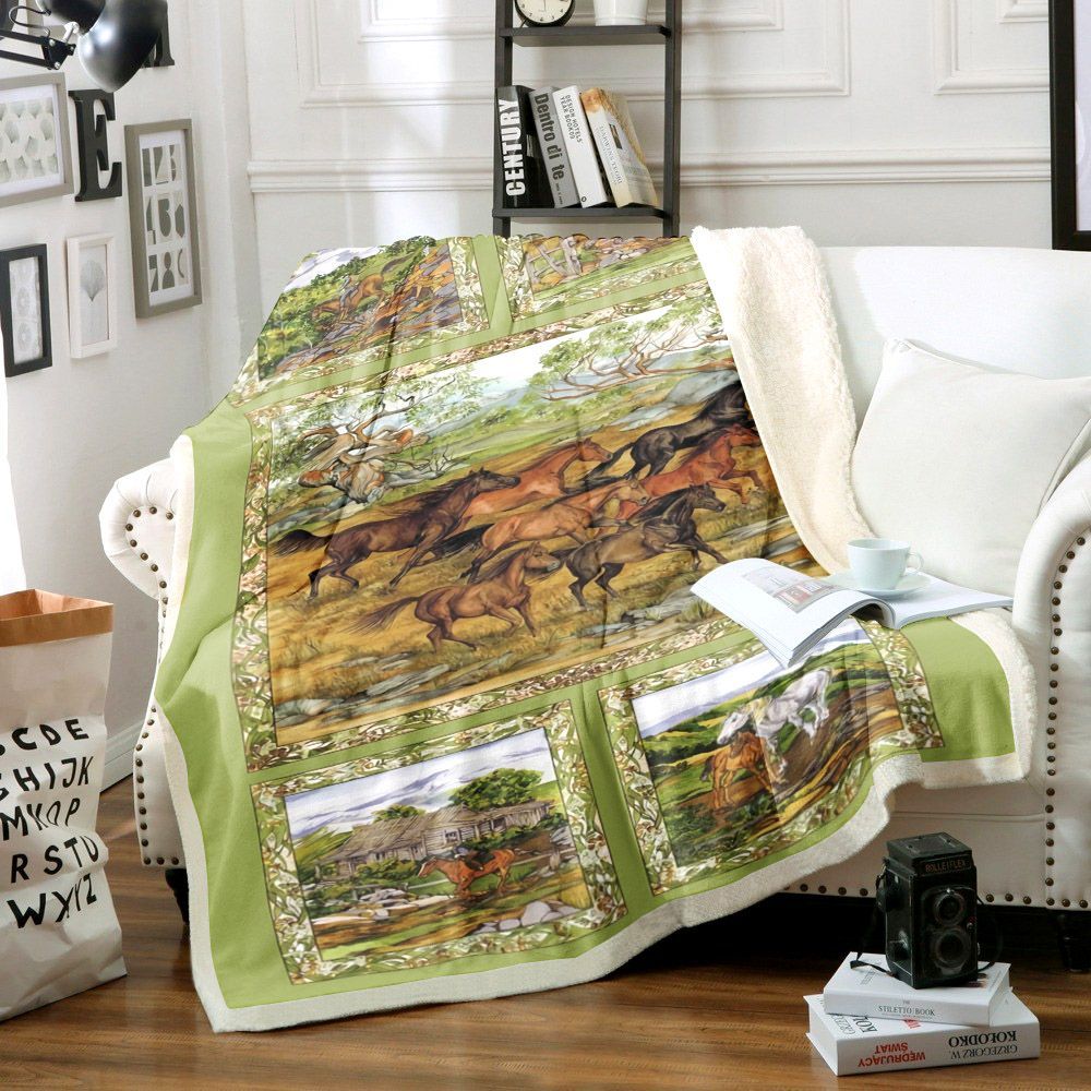 Horse Sherpa Fleece Blanket