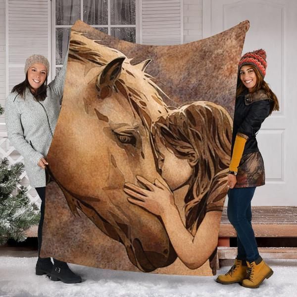 Horse And Baby Girl Sherpa Fleece Blanket