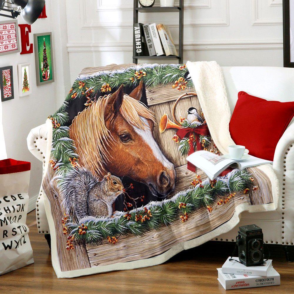 Horse And Bird Sherpa Fleece Blanket
