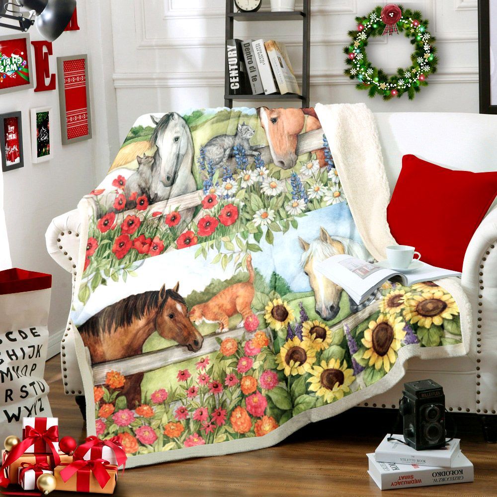 Horse And Cat Sherpa Fleece Blanket