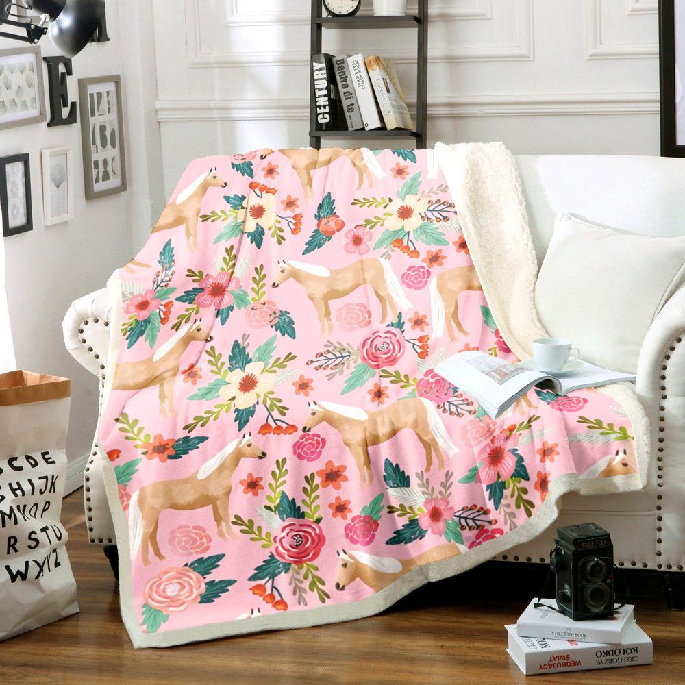 Horse And Flower Sherpa Fleece Blanket