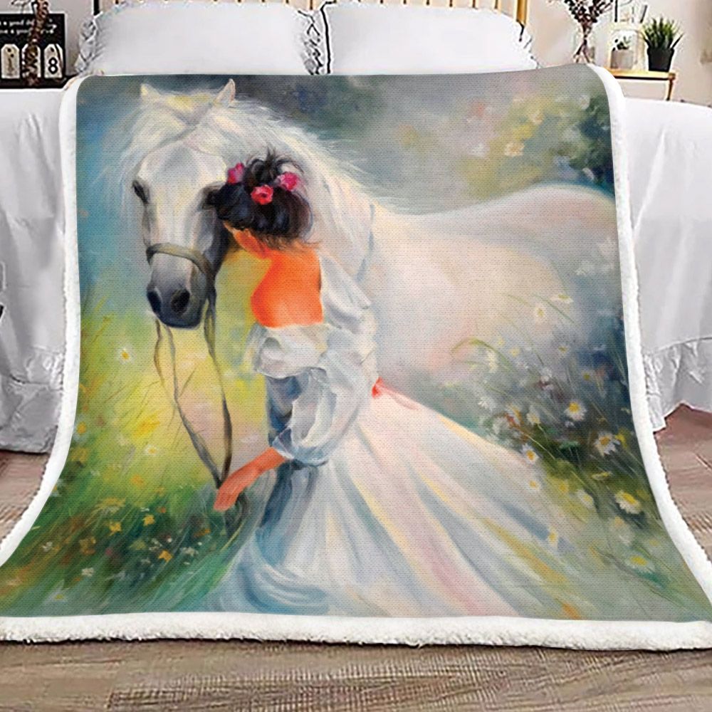 Horse And Girl Sherpa Fleece Blanket