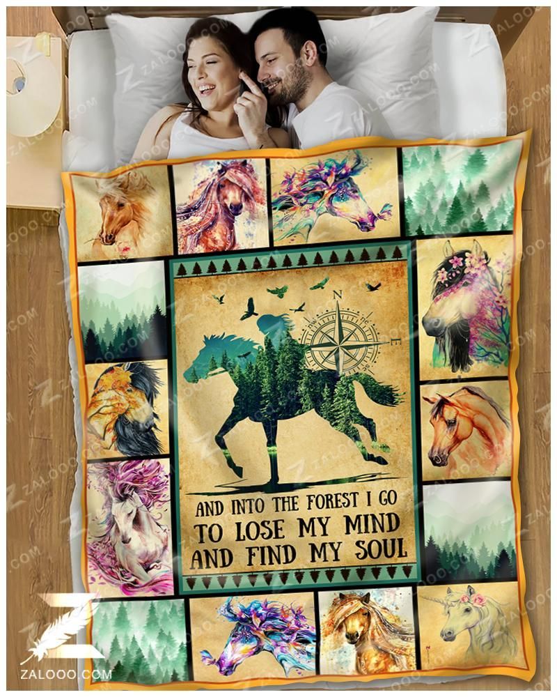 Horse And Into The Forest I Go Sherpa Fleece Blanket