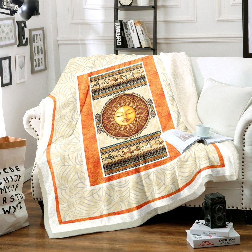 Horse And Sun Sherpa Fleece Blanket
