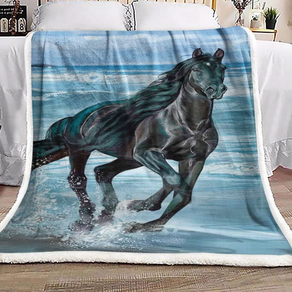 Horse And The Sea Sherpa Fleece Blanket