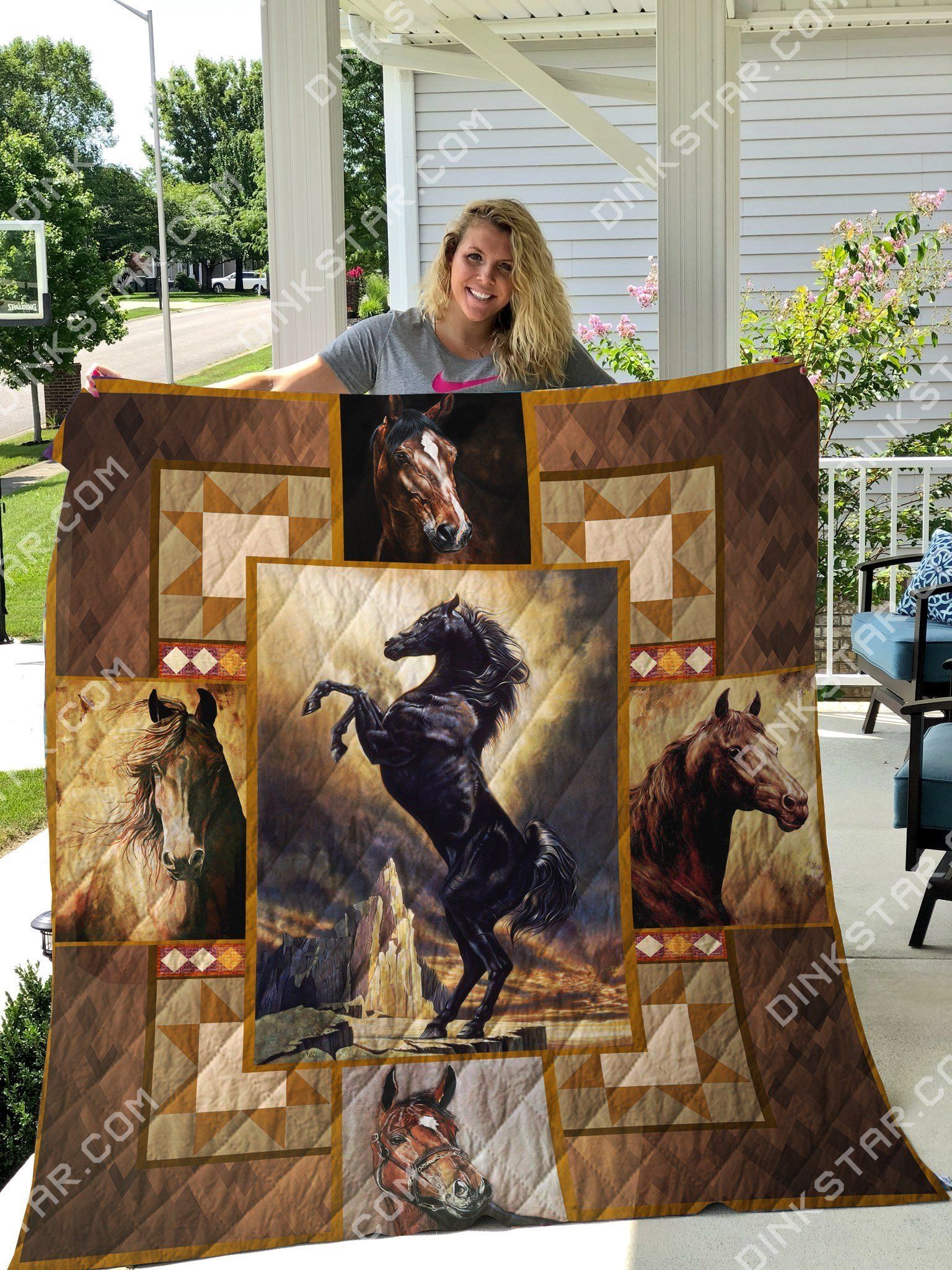 Horse Beautiful Black Horse Quilt Blanket Dhc03011432Dd
