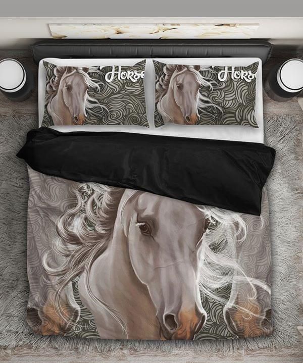 Horse Beautiful White Horse Horse Reflection Spiral  Bedding Set