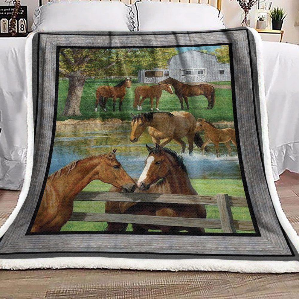 Horse Sherpa Fleece Blanket