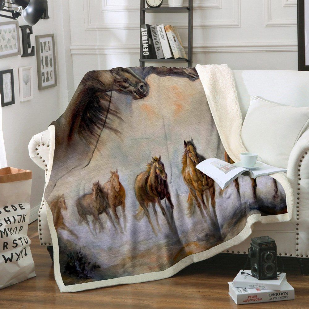 Horse Sherpa Fleece Blanket