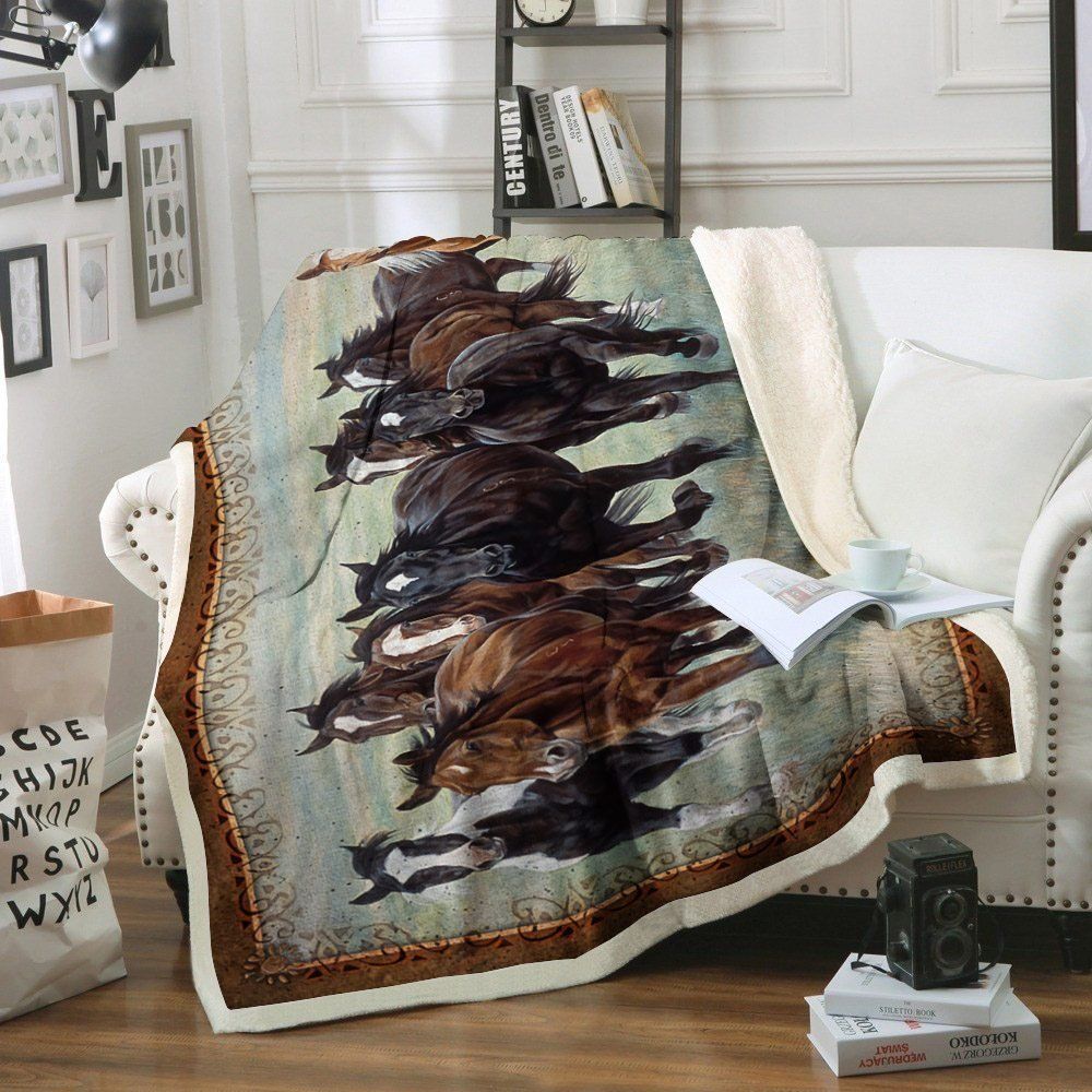 Horse Sherpa Fleece Blanket