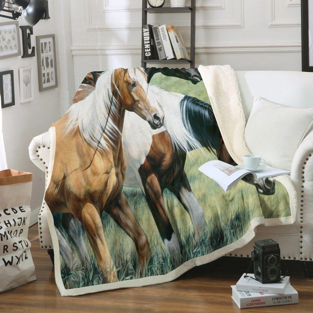 Horse Sherpa Fleece Blanket