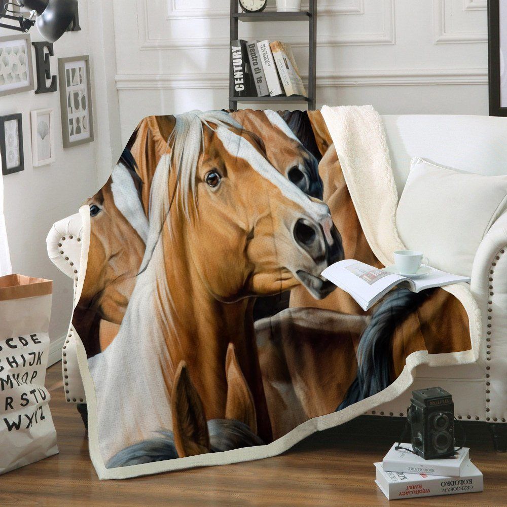 Horse Sherpa Fleece Blanket