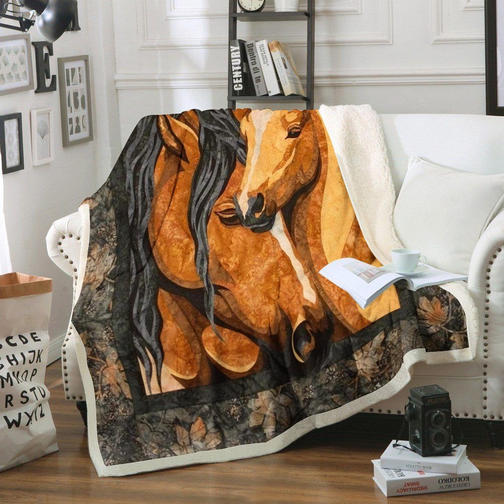 Horse Sherpa Fleece Blanket