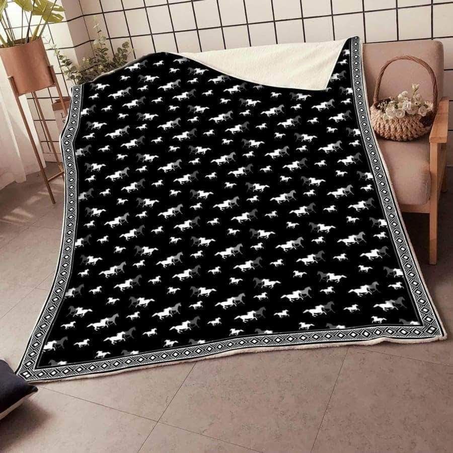 Horse Black Sherpa Fleece Blanket