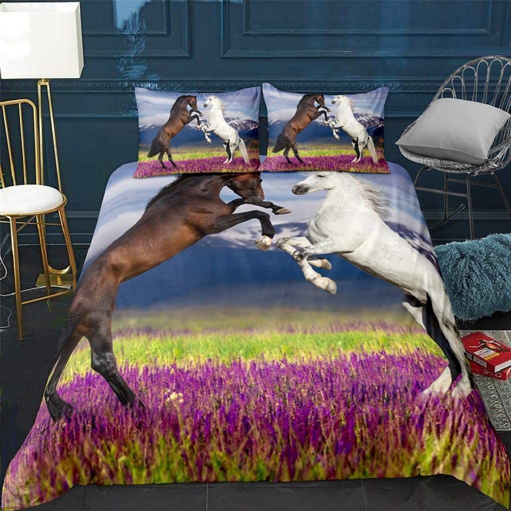 Horse Black White Horse Lovers Bedding Set
