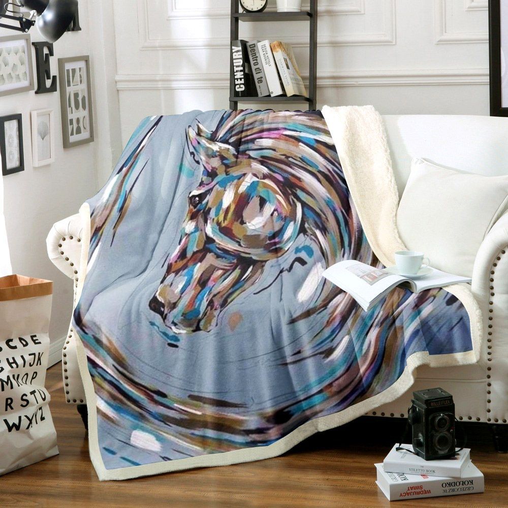 Horse Blue Art Sherpa Fleece