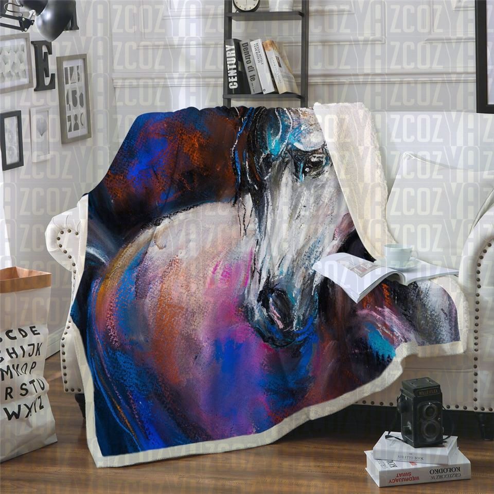 Horse Blue Sherpa Fleece Blanket