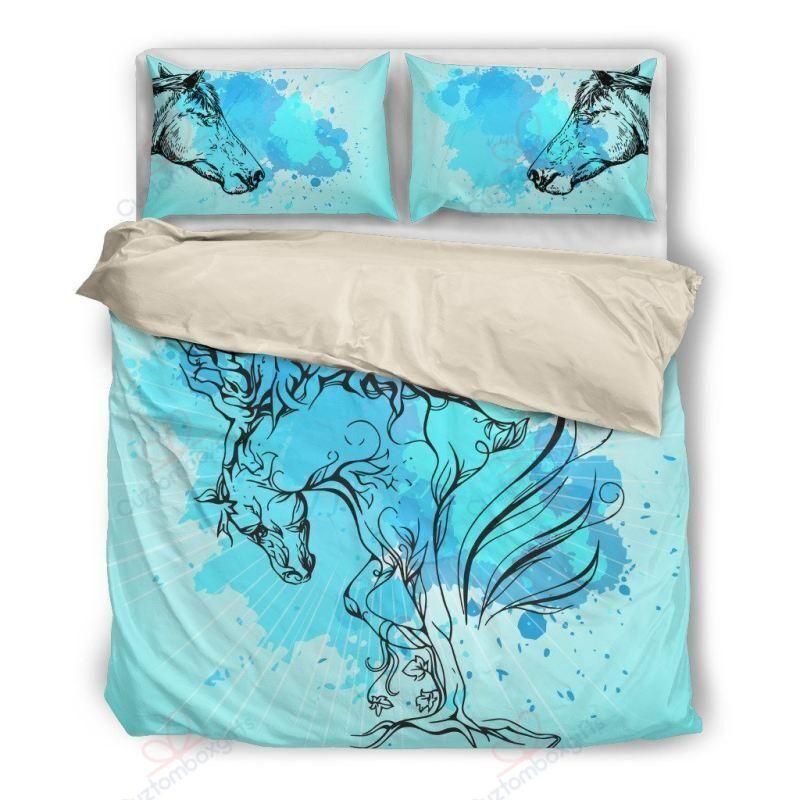 Horse Blue Pastel Printed Bedding Set