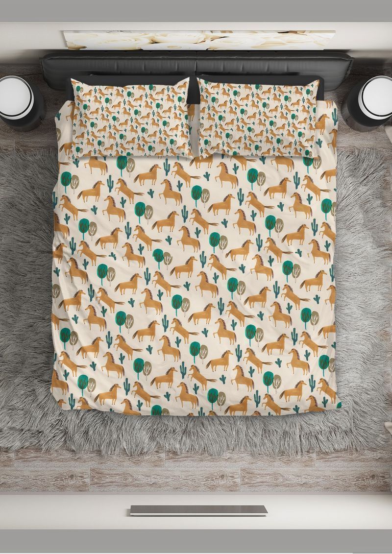 Horse Brown Horse Pattern Printed Bedding Set