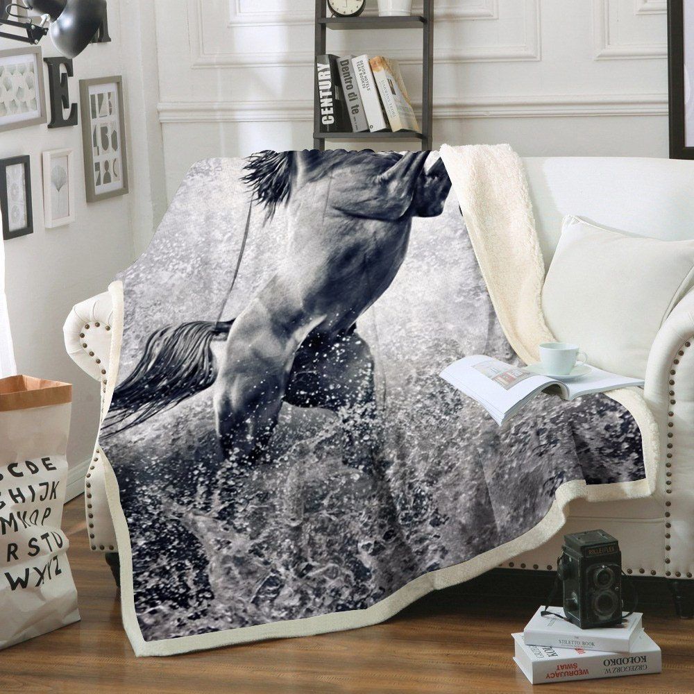 Horse Sherpa Fleece Blanket