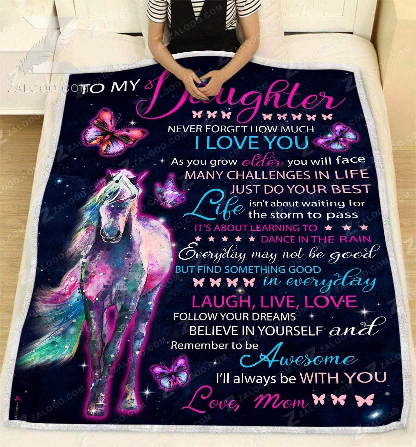 Horse Butterfly To My Daughter Find Something Good In Everyday Sherpa Fleece Blanket