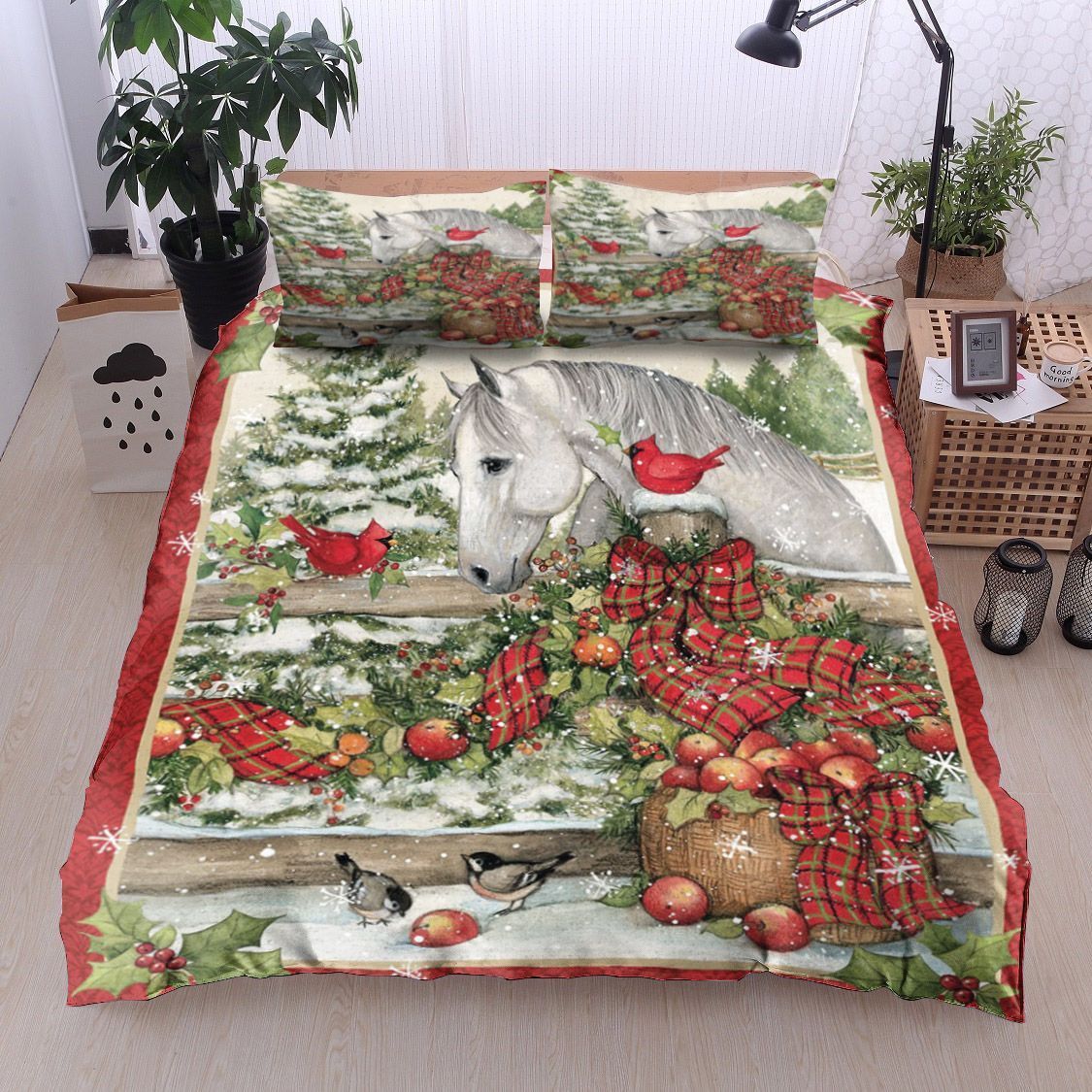 Horse Cardinal Christmas Bedding Set