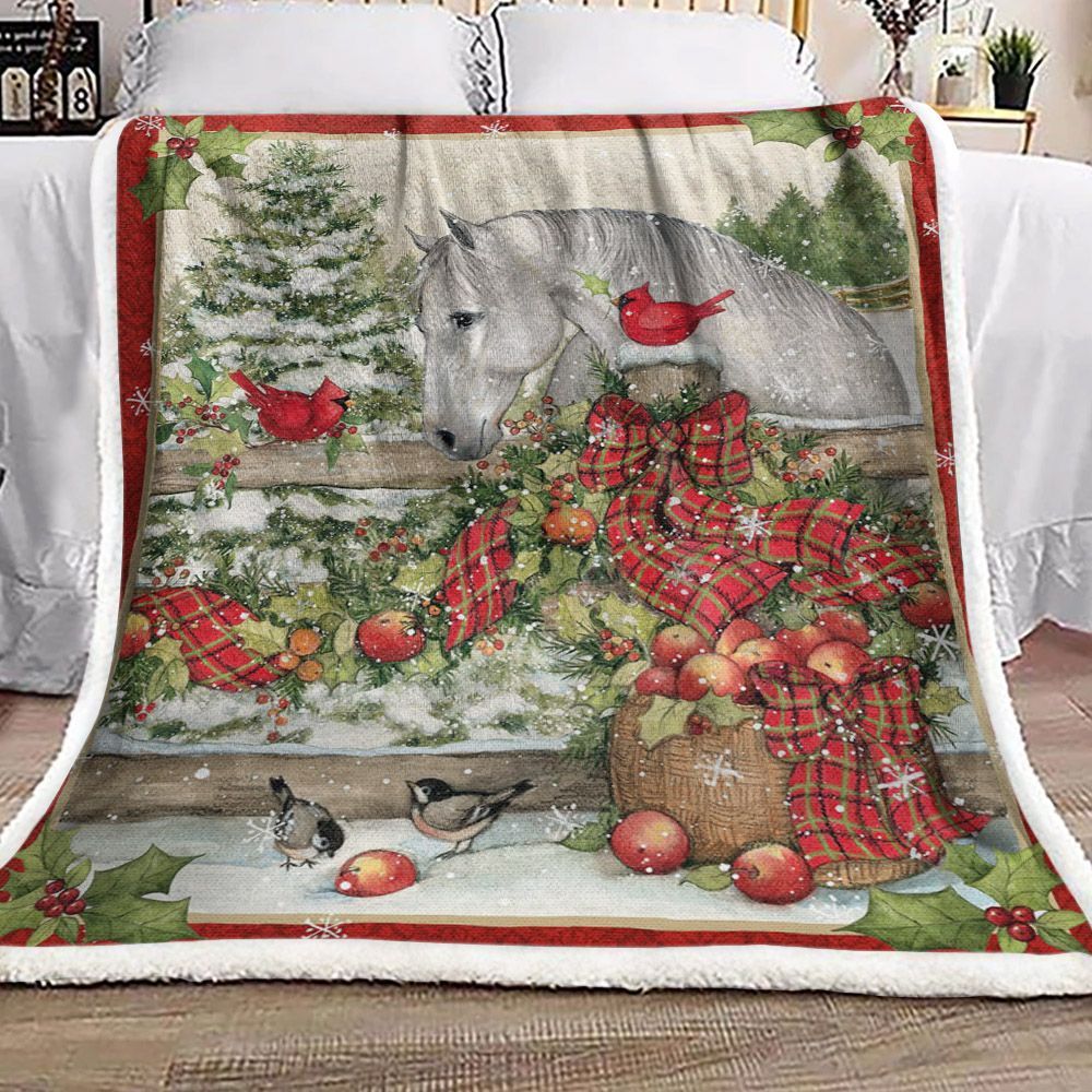 Horse Cardinal Christmas Sherpa Fleece Blanket