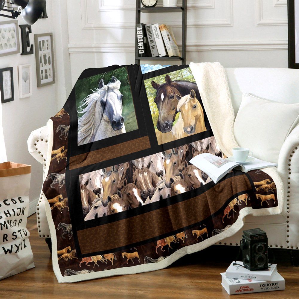 Horse Sherpa Fleece Blanket